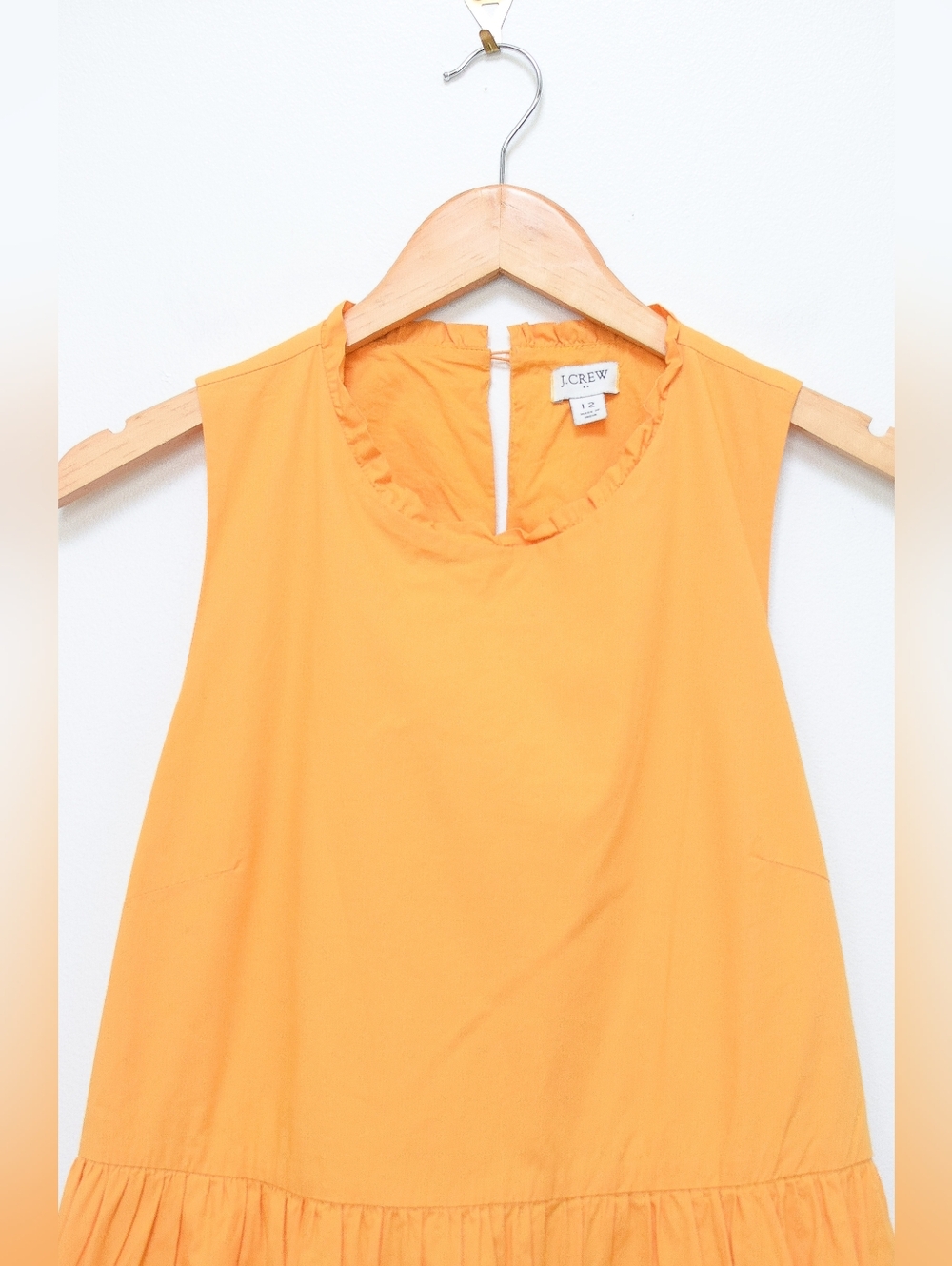 J Crew Tiered Midi Dress Saffron Orange Pockets Cotton Size 12 Boho Cottage - Picture 7 of 11